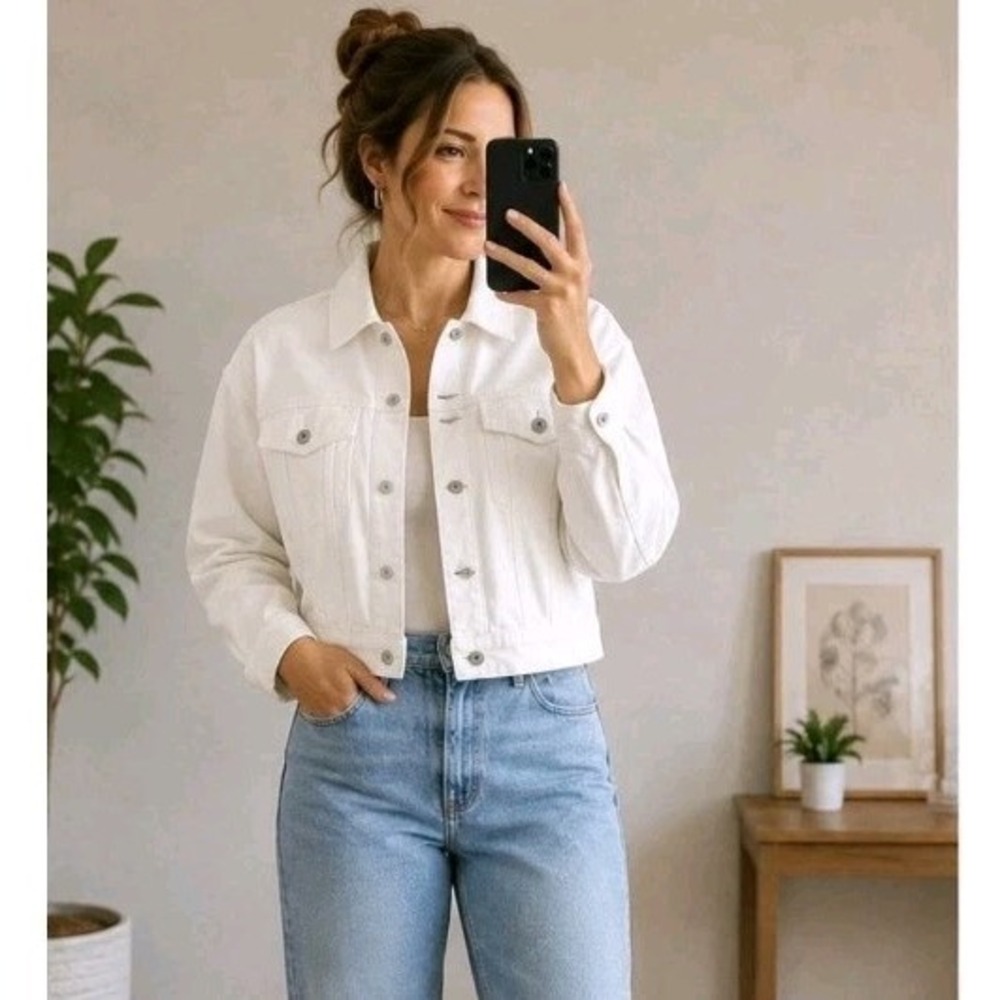 INC Womens Jacket Chaqueta L NWT White Cropped Denim Cotton Crop Escape Jean